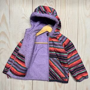 Patagonia Girls Toddler 4T Reversible Tribbles Hoody Jacket Sherpa Striped